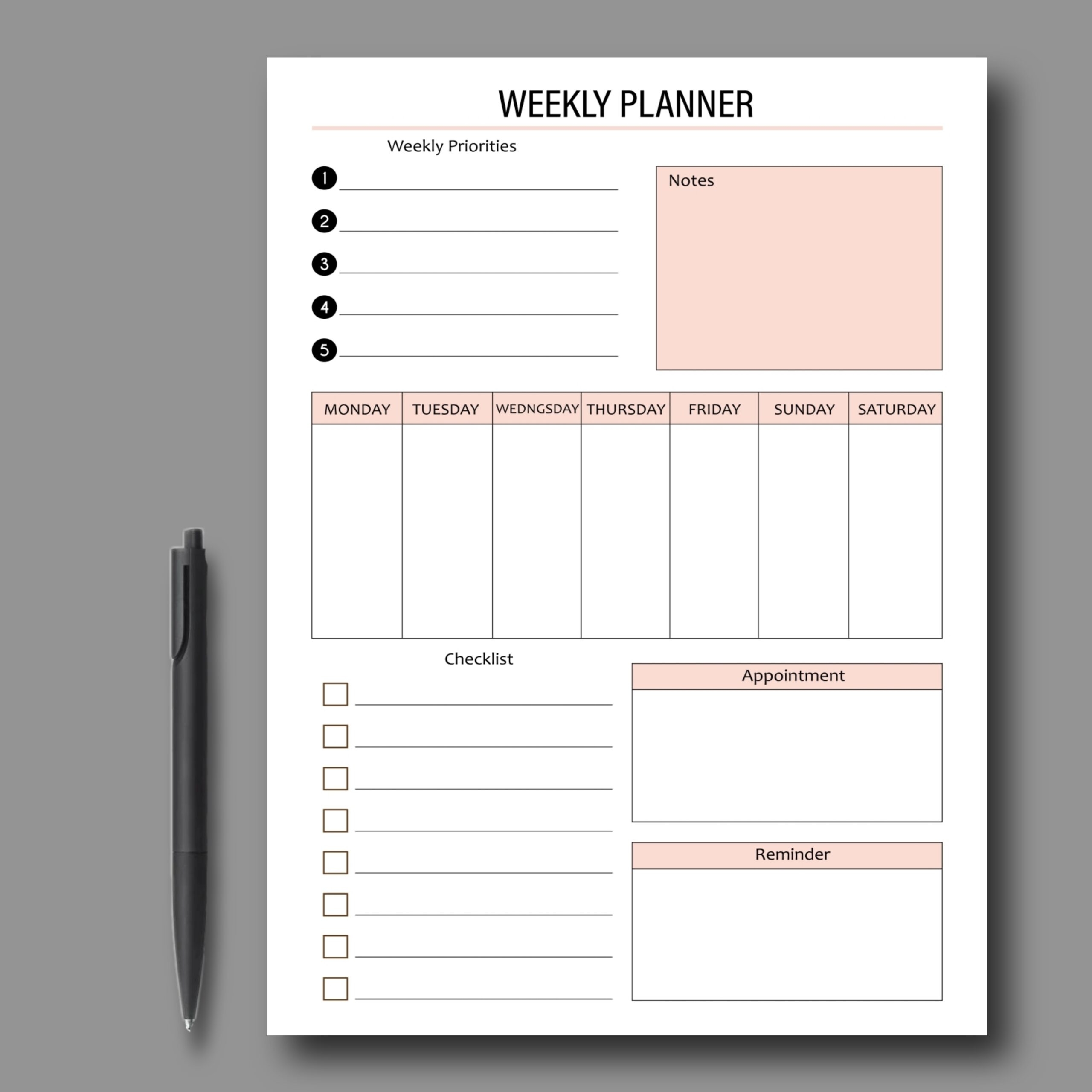 Weekly Planner For School Printable