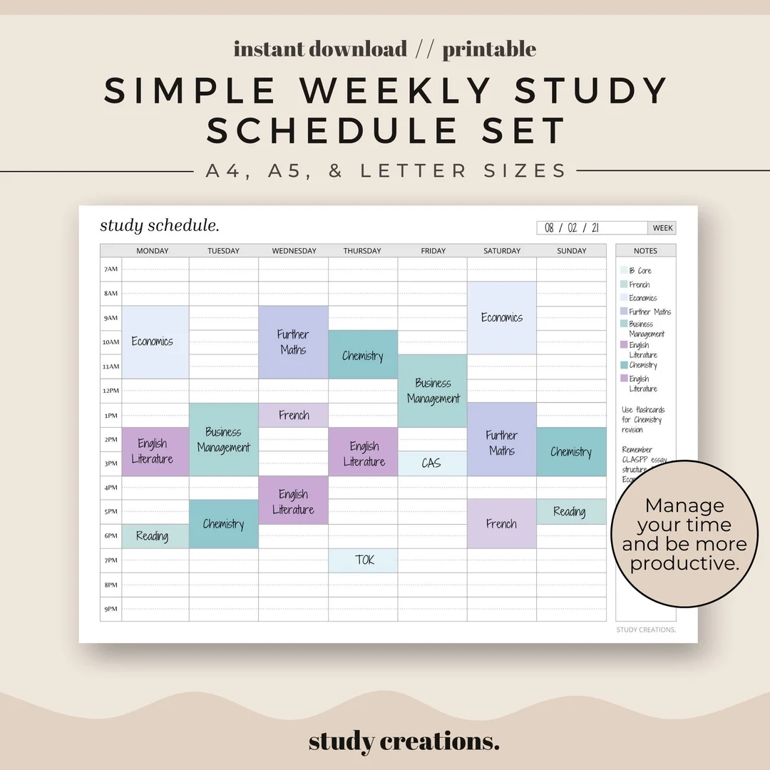 Letter Size Family Study Schedules Printable