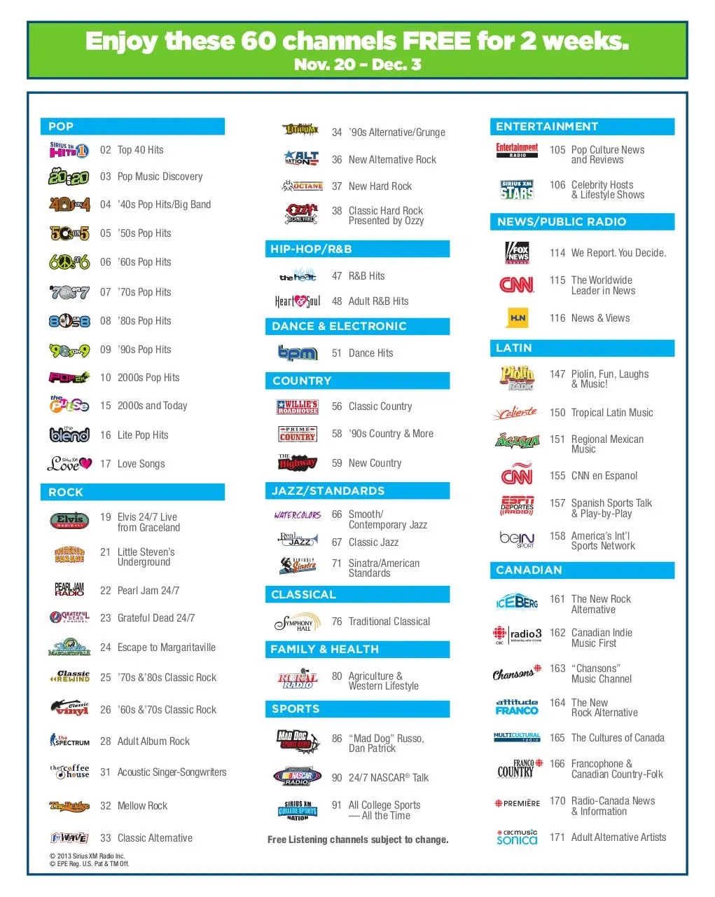 Printable Sirius Xm Channel List
