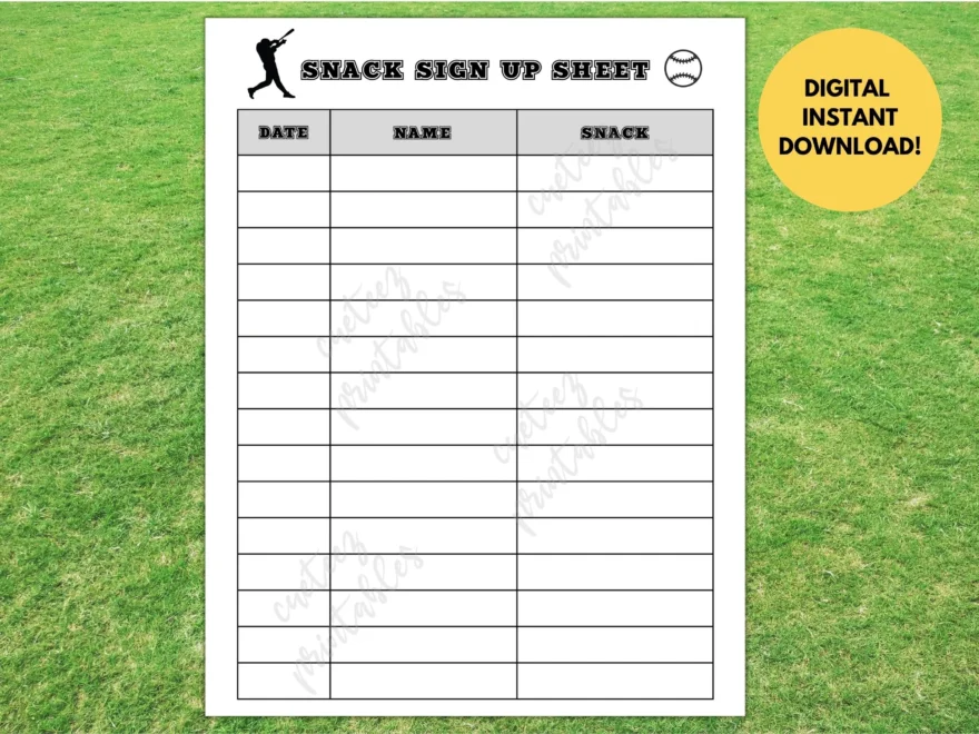 Snack Sign Up Sheet Sport Schedule Printable Form Pdf Png Instant File Squad Team Sports Season Game Day Snack Sign Up Etsy