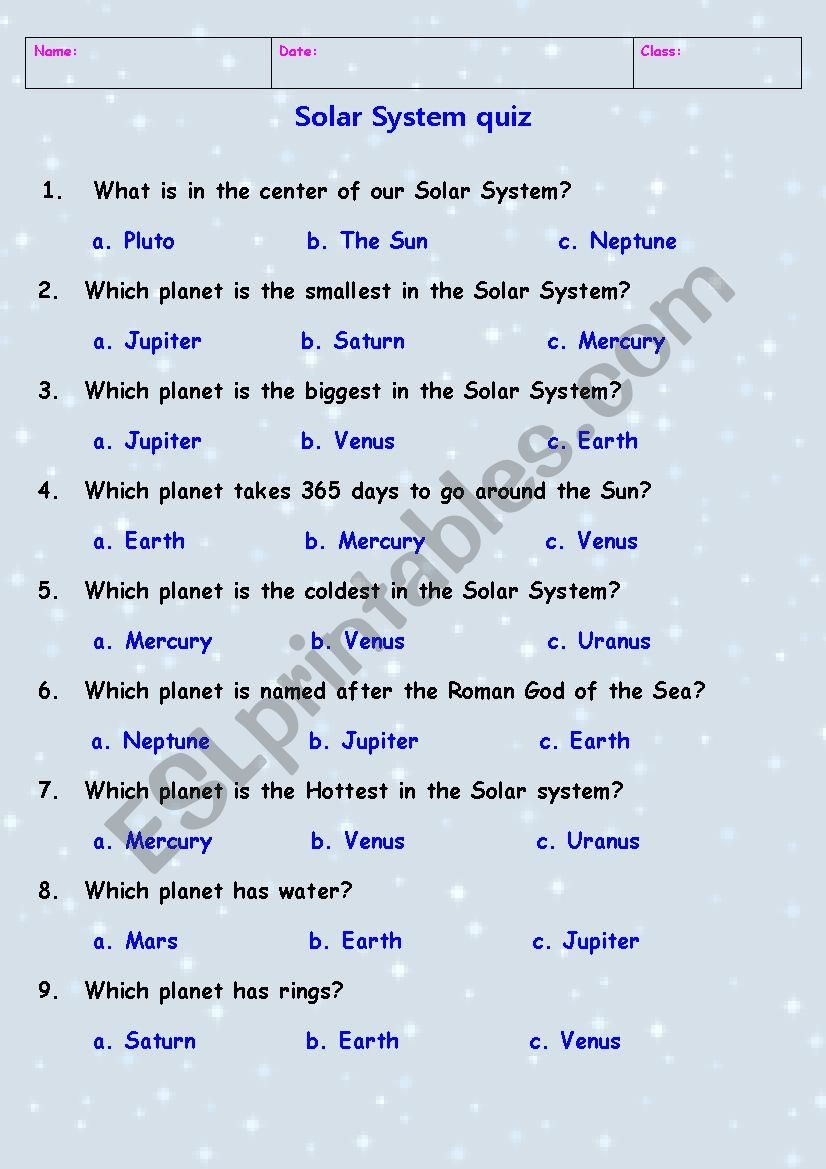 Solar System Quiz ESL Worksheet By Tchen anastassia Solar System Quiz ESL Worksheet By Tchen anastassia