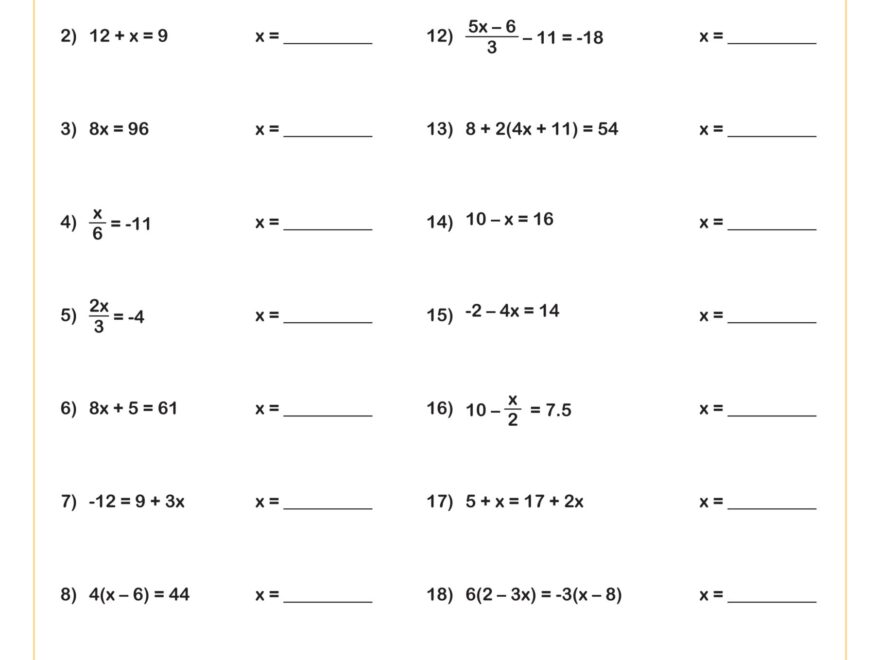 Solving Equations 15 Minute Challenge Worksheet PDF Printable Algebra Worksheet Cazoom Math