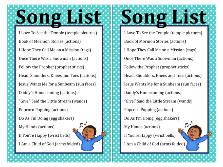 Song List Printable Camille s Primary Ideas