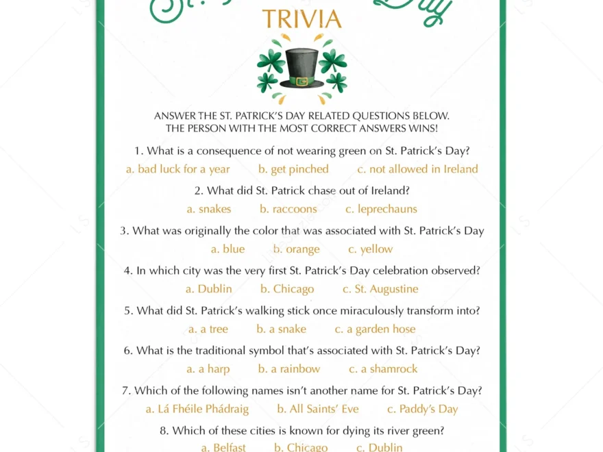 St Patrick s Day Trivia Printable Virtual Quiz Templates Download LittleSizzle