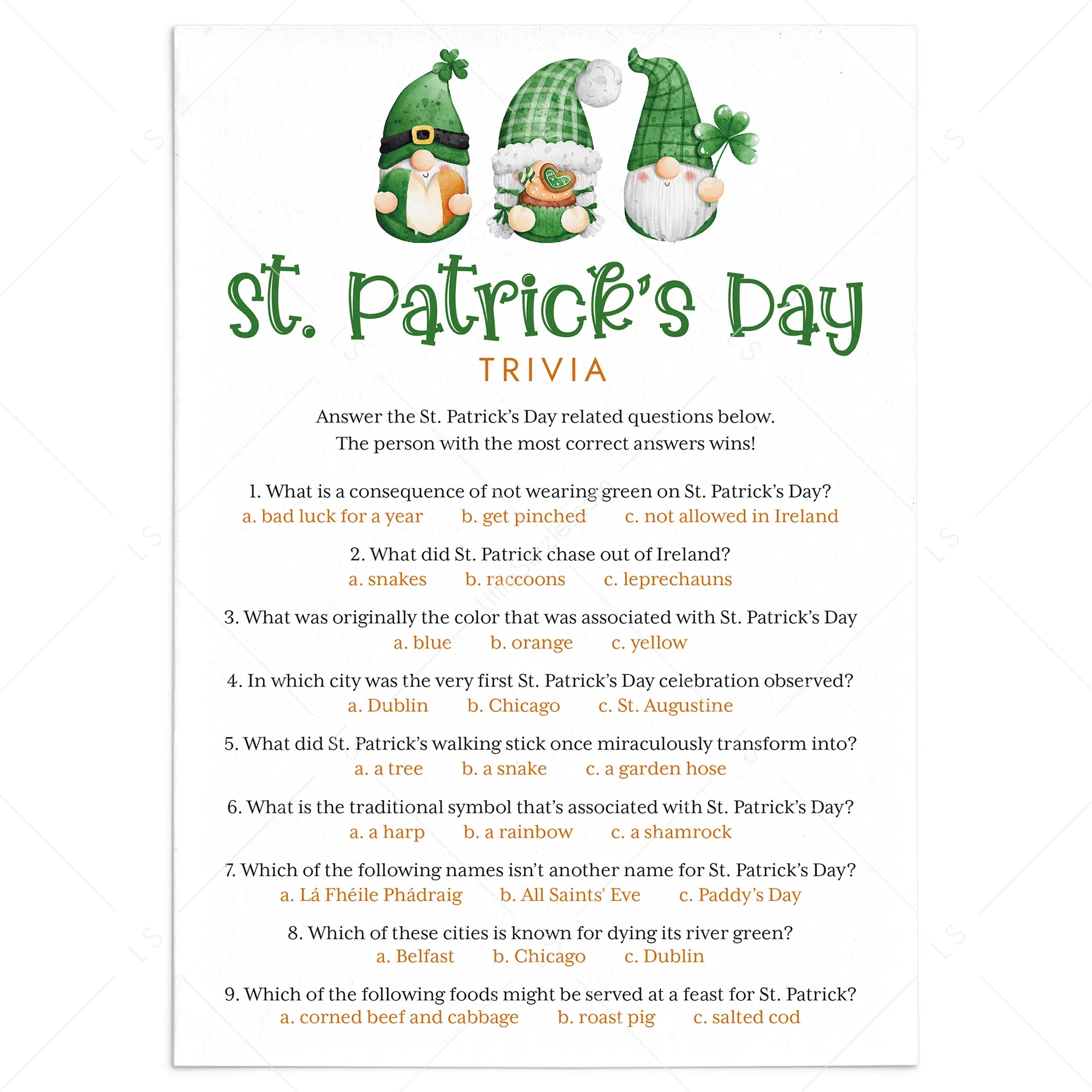 St Patricks Day Quiz Printable