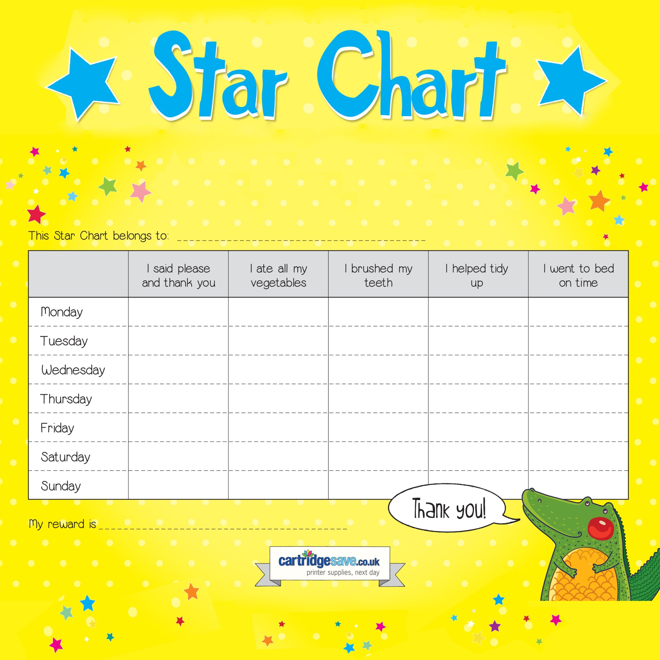 Printable Star Chart For Toddlers