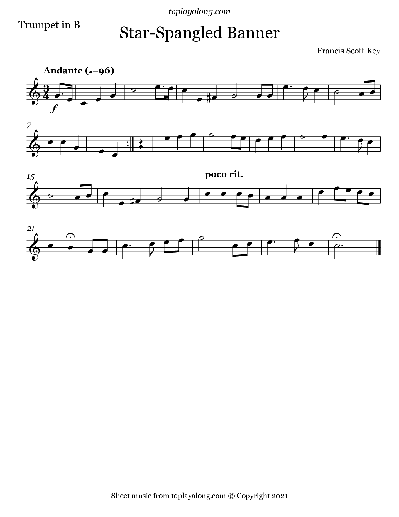 Printable Star Spangled Banner Sheet Music