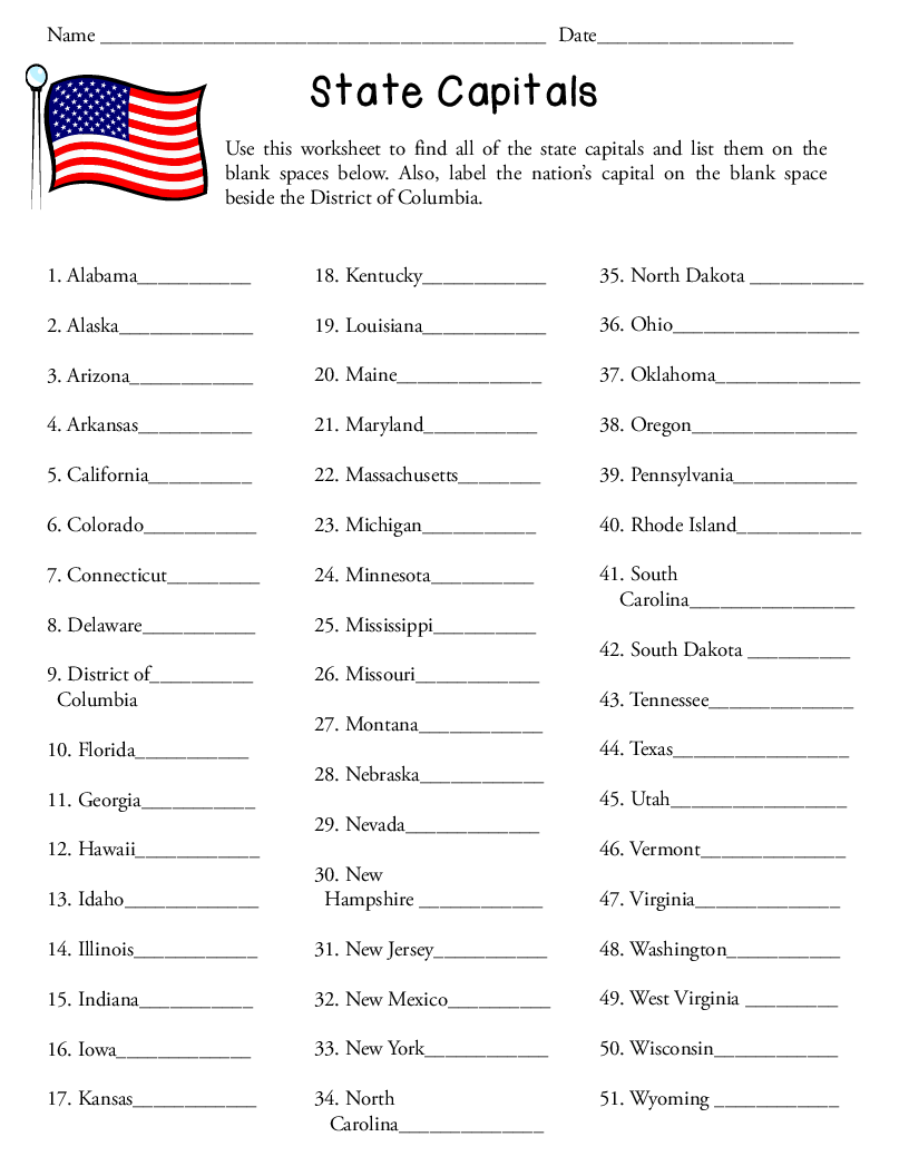 States And Capitals Worksheets Engaging Learning Resources For Geography Education
