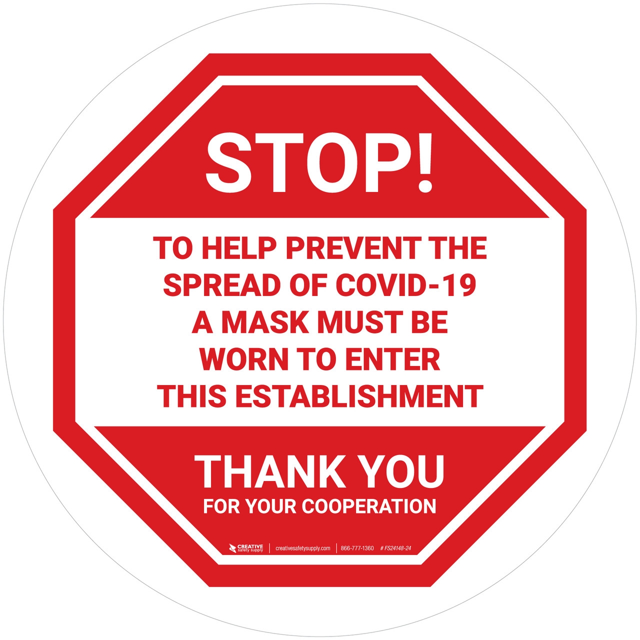 Stop Prevent Spread Of COVID 19 Mask Must Be Worn Stop Circular Floor Sign
