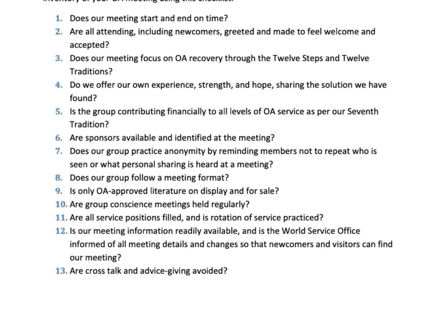 Strong Meeting Checklist Overeaters Anonymous For New York City