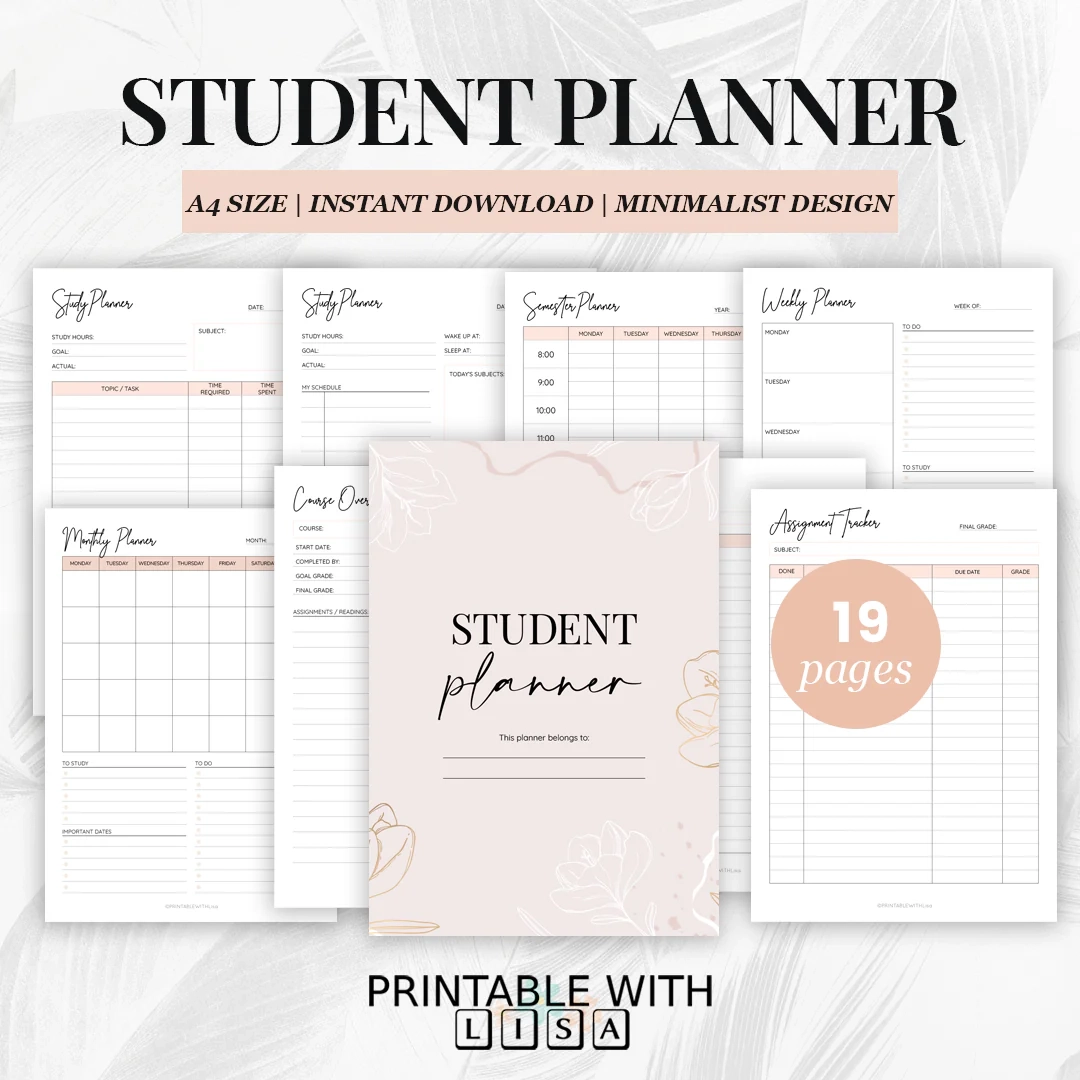 Student Planner Printable Academic Organizer For School Assignment PRINTABLE WITH Lisa Student Planner Printable Academic Organizer For School Assignment PRINTABLE WITH Lisa
