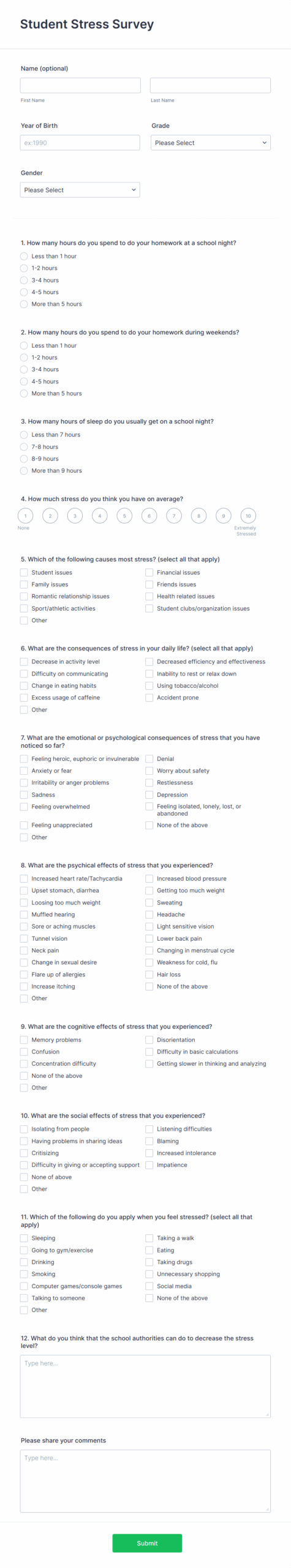 Student Stress Survey Form Template Jotform Student Stress Survey Form Template Jotform