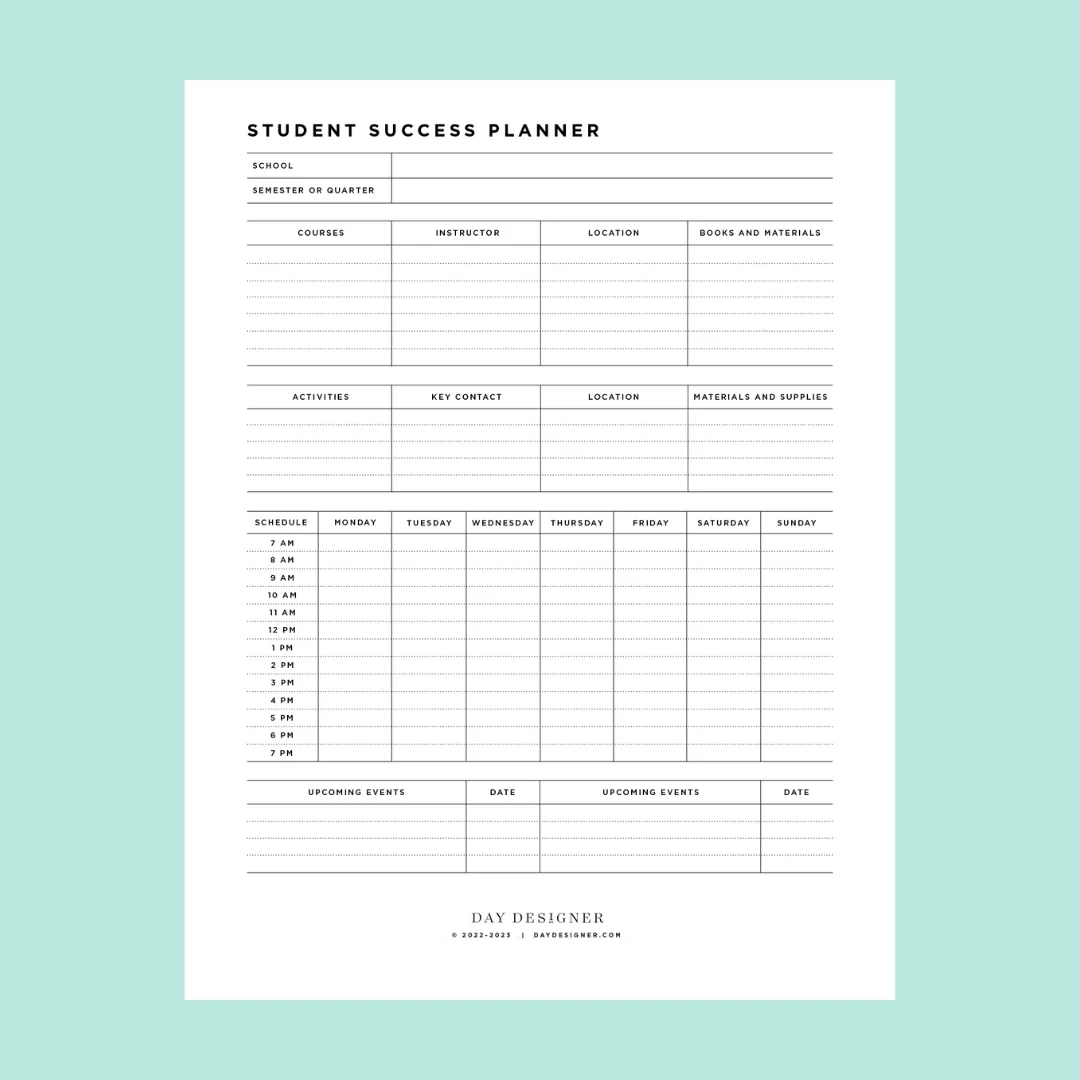 Free Academic Planner Semester Printables
