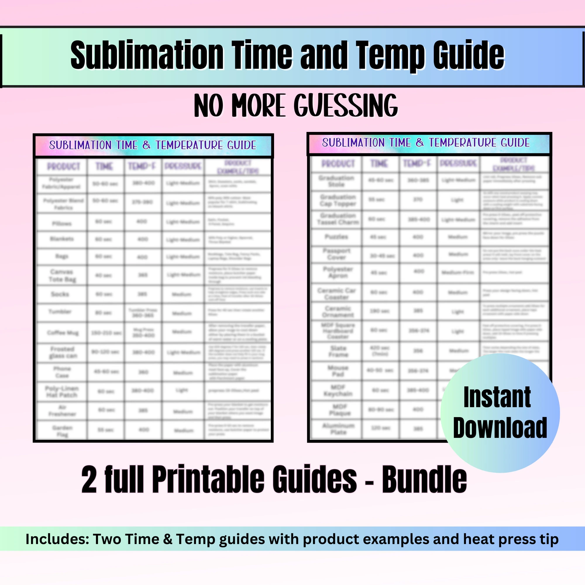 Sublimation Time And Temperature Guide Digital Download Instant Download Sublimation Cheat Sheet Sublimation Heat Press Settings Etsy