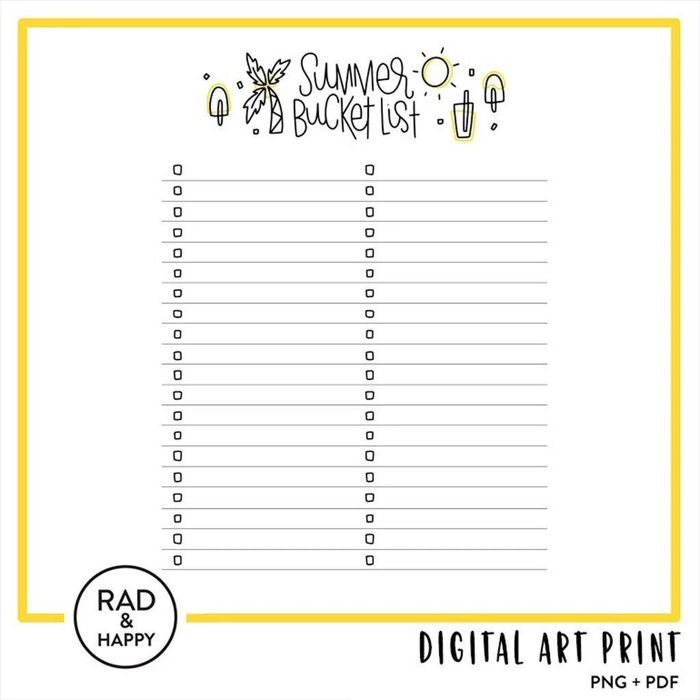 Summer Bucket List Printable Rad Happy