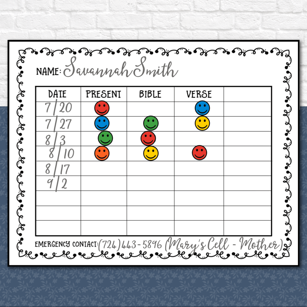 Free Printable Sunday School Attendance Chart Free Printable Sunday School Attendance Chart