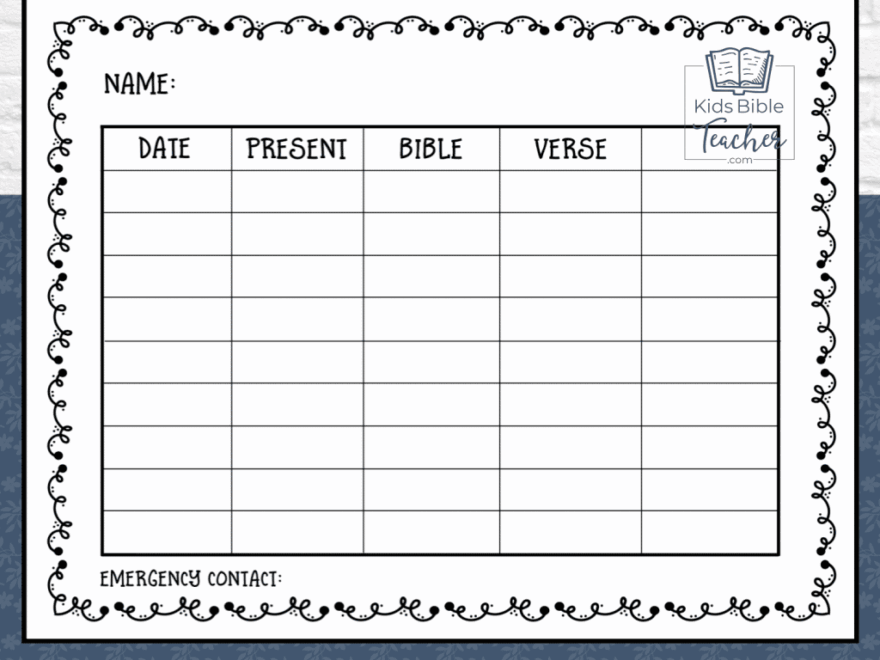 Sunday School Attendance Cards Kids Bible Teacher
