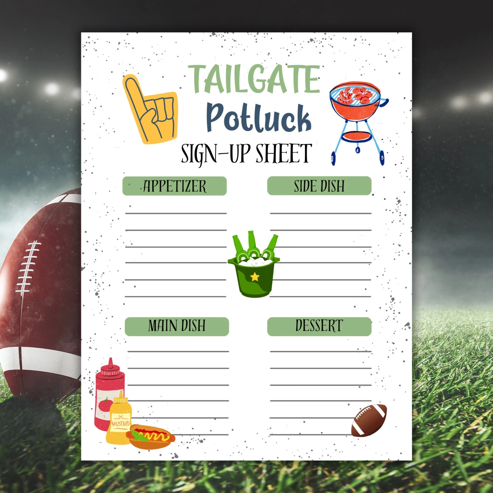 Tailgate Potluck Sign Up Sheet Potluck Sign Up Form Football Party Sign Up Big Game Potluck Super Bowl Potluck College Potluck FB Etsy