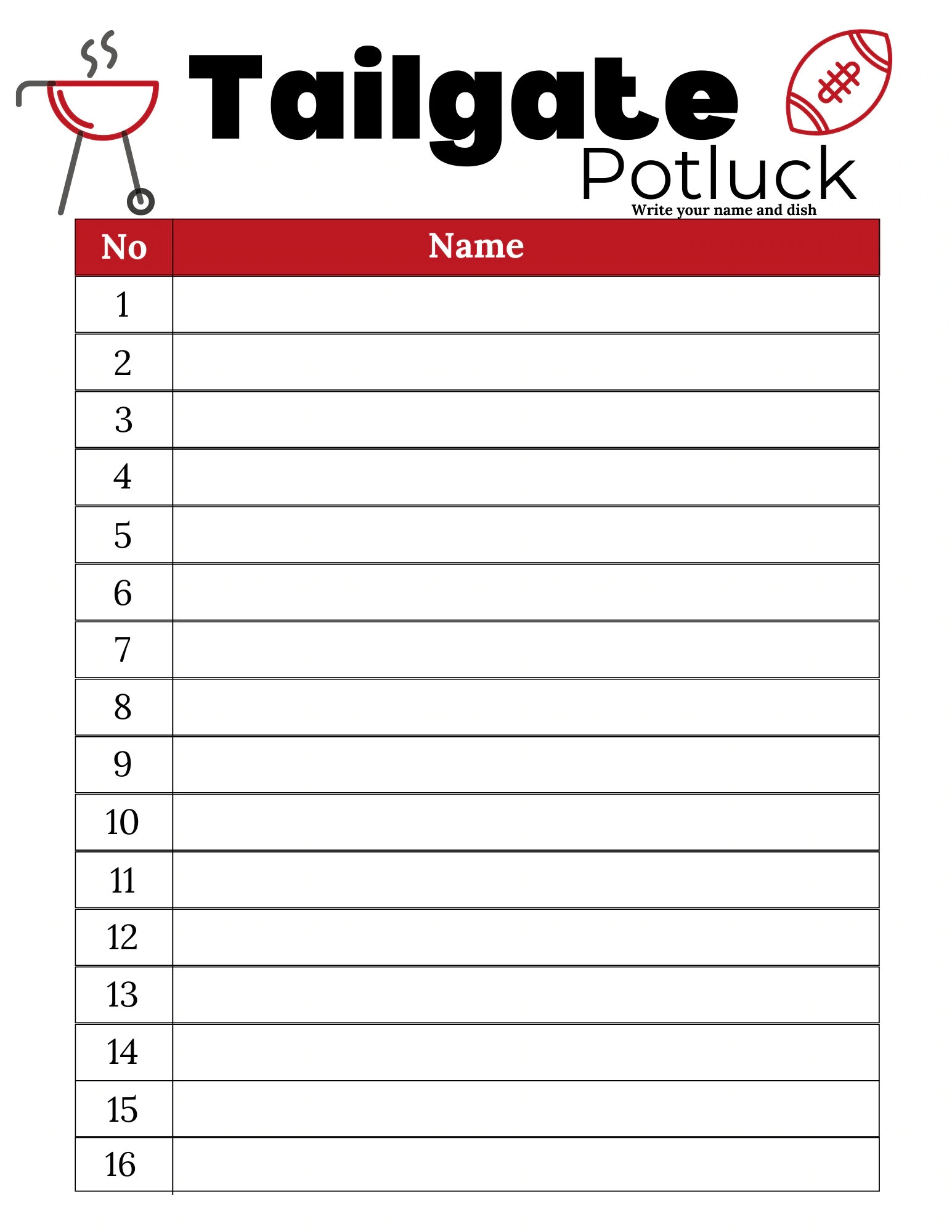 Tailgate Potluck Sign Up Sheet Potluck Sign Up Sheet Football Party Potluck Sheet Potluck Sign Up Sheet Printable Potluck Sheet Etsy
