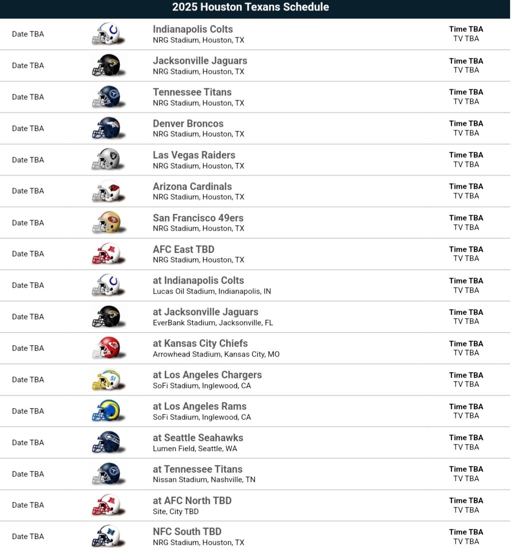 Houston Texans 2026 Schedule Printable Houston Texans 2026 Schedule Printable
