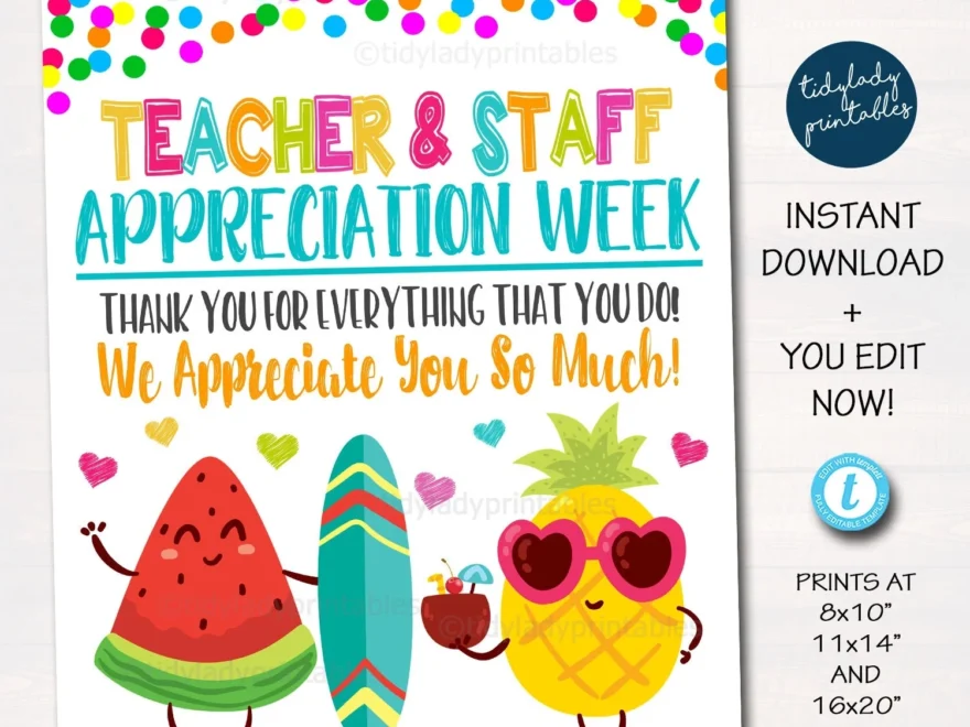 Teacher Appreciation Staff Sign Tropical Fruit Theme TidyLady Printables