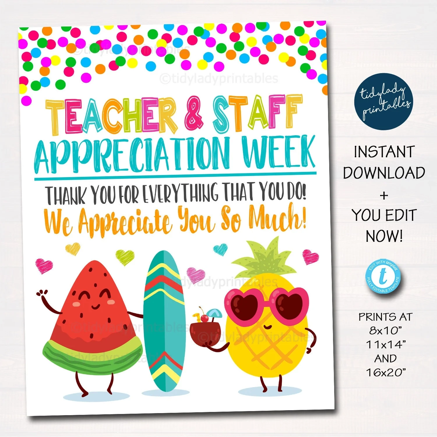 Teacher Appreciation Staff Sign Tropical Fruit Theme TidyLady Printables