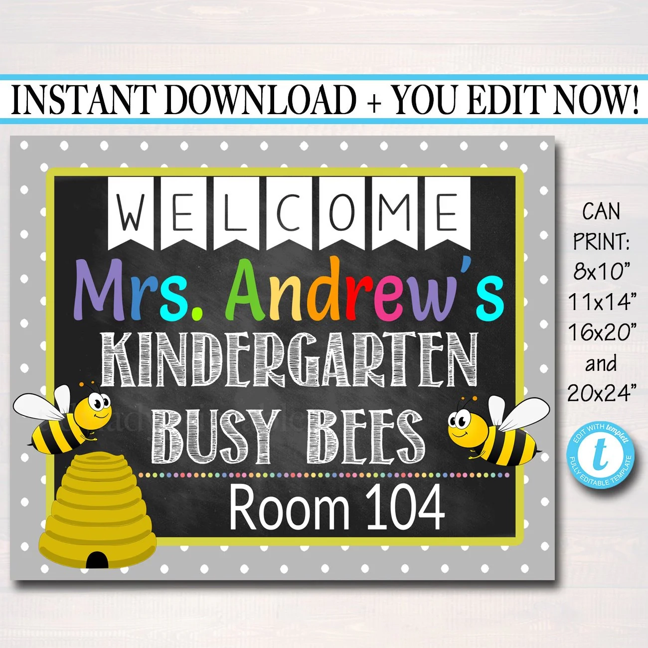 Teacher Classroom Door Sign Bee Theme TidyLady Printables