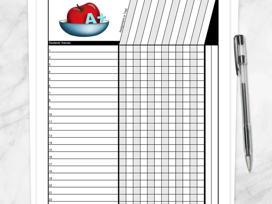 Teacher s Grade Sheet Grade School Elementary Apple Printable Printable Planning