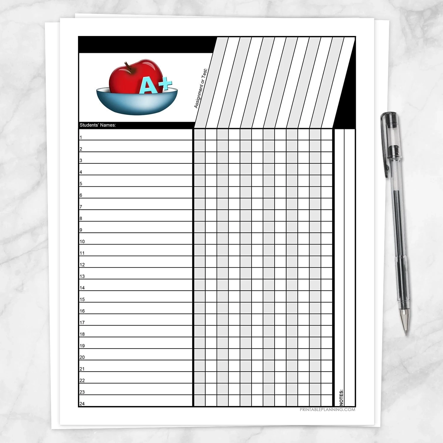 Teacher s Grade Sheet Grade School Elementary Apple Printable Printable Planning