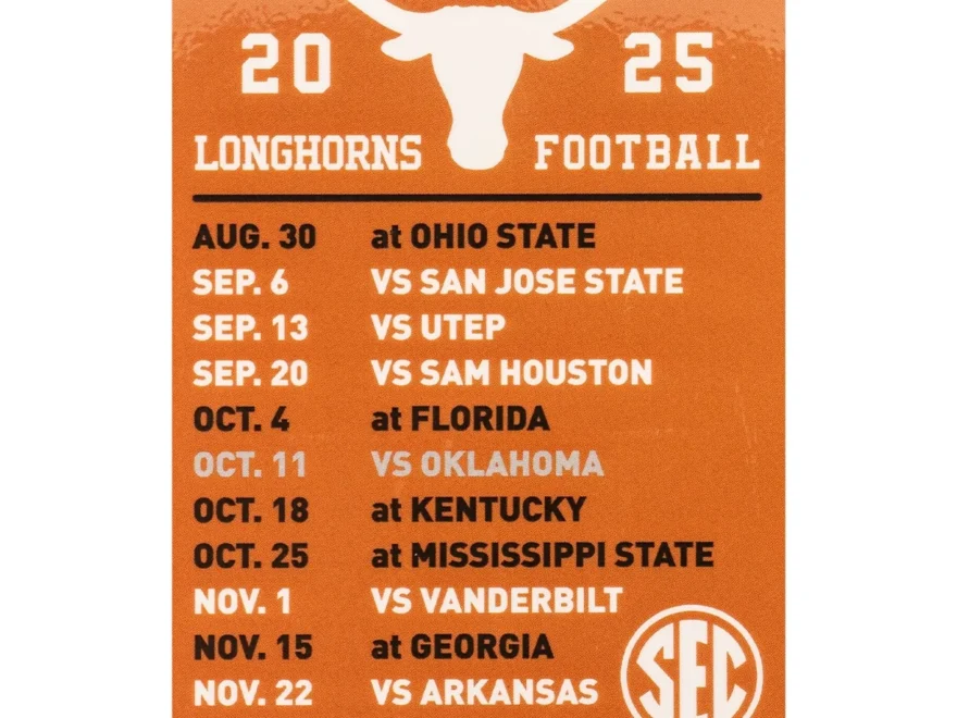 Texas Longhorns 2025 SEC Football Schedule Magnet University Co op
