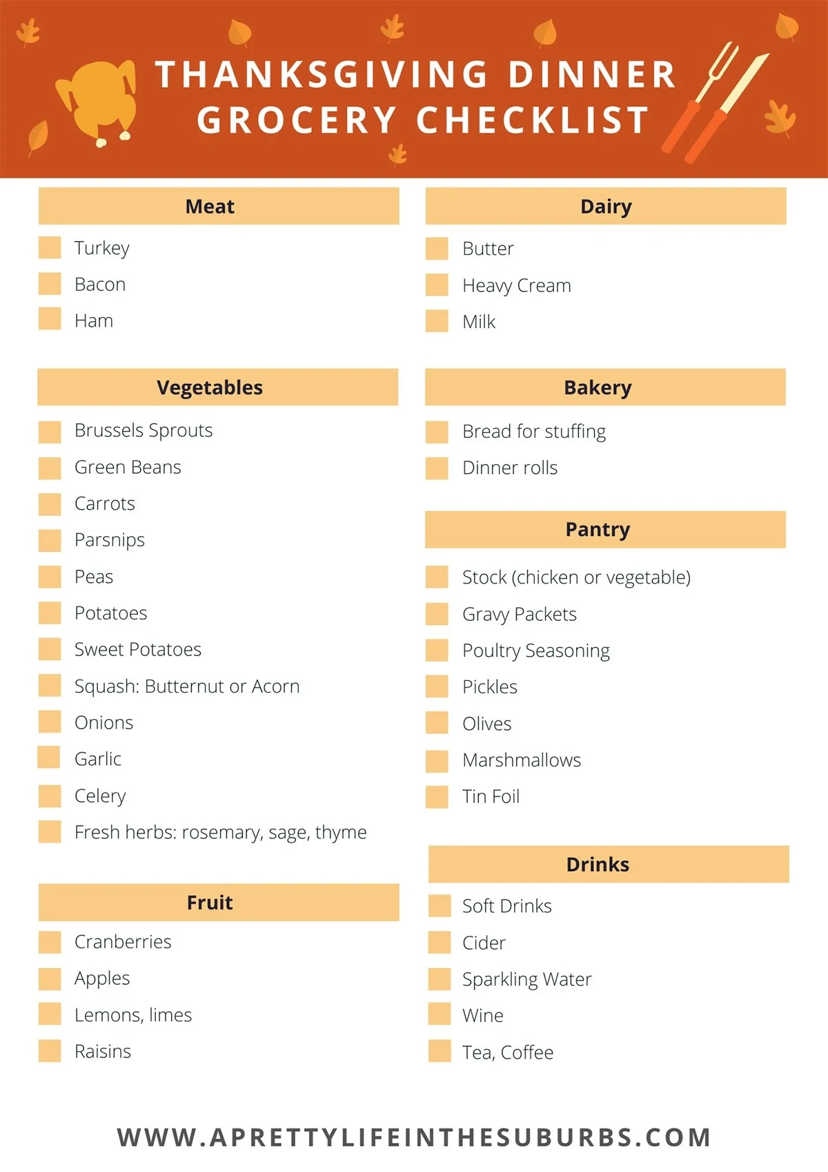 Thanksgiving Printables Grocery List