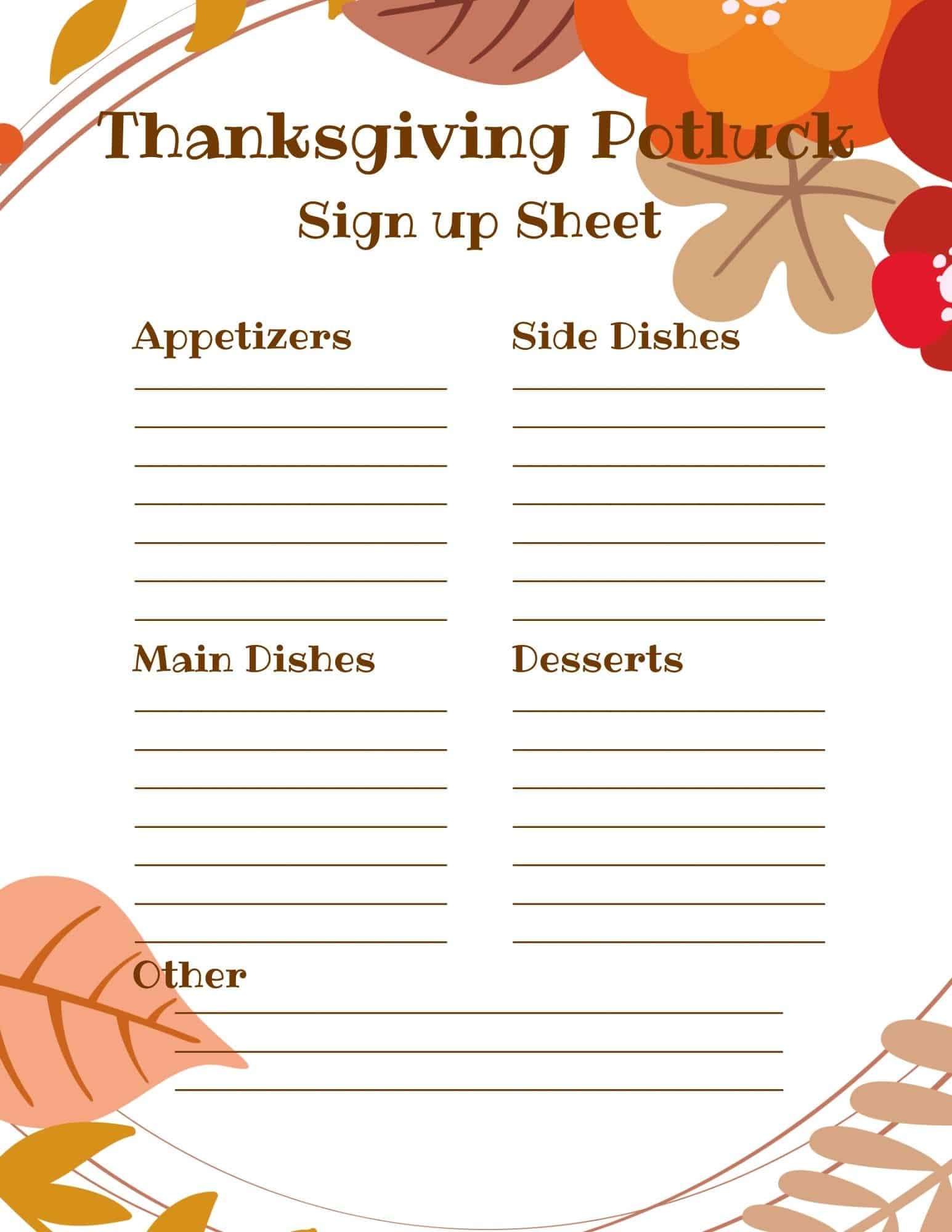 Printable Potluck Sign Up Sheet Printable Potluck Sign Up Sheet