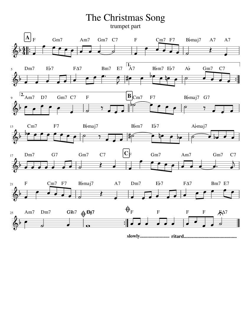 The Christmas Song Trumpet Sheet Music With Chords For Saxophone Tenor Solo MuseScore