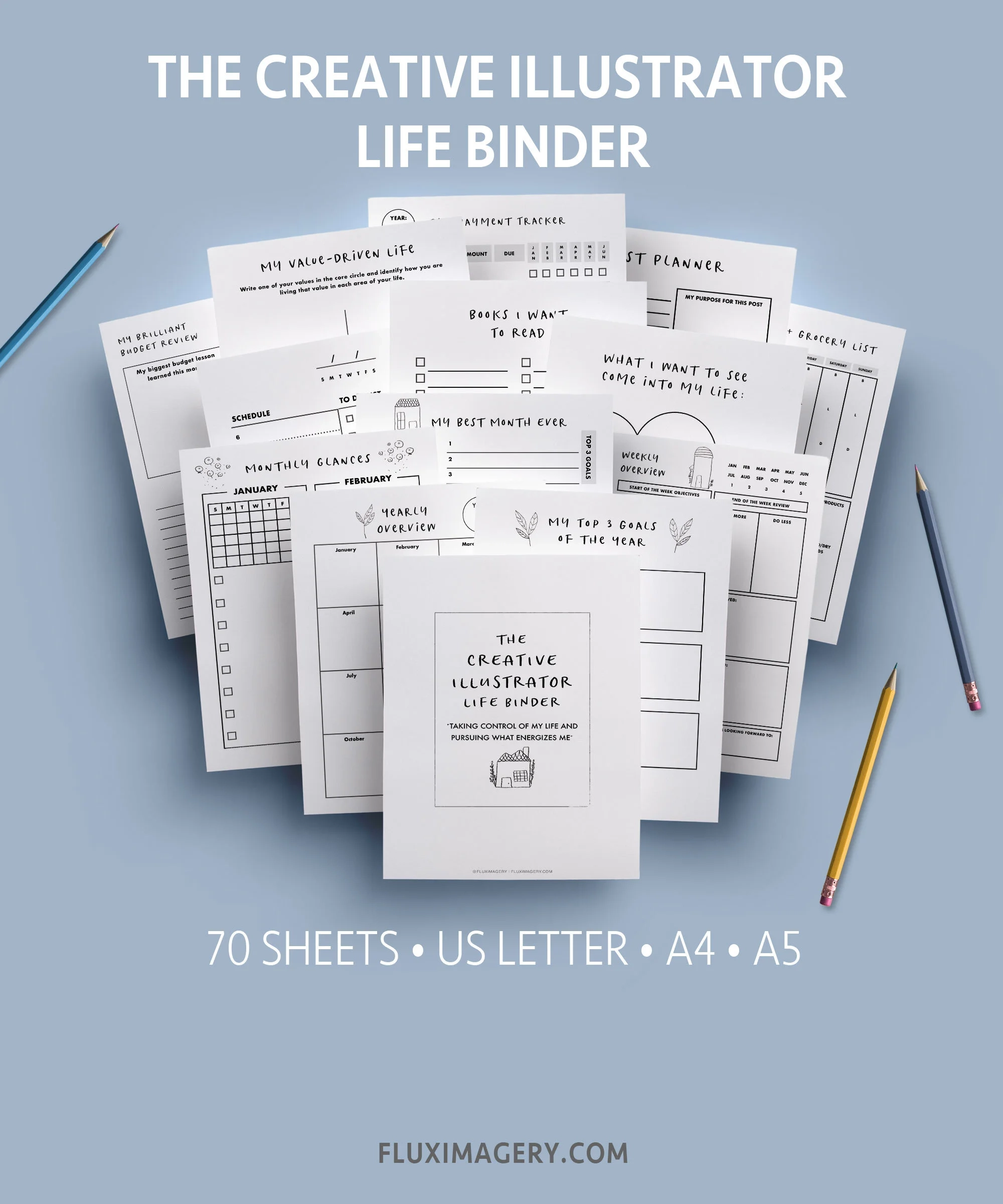 The Creative Illustrator Life Binder Paper Planner For Budget And Goals Planning For Busy Women And Moms Minimalist Design Printable Planner Digital Download Fluximagery