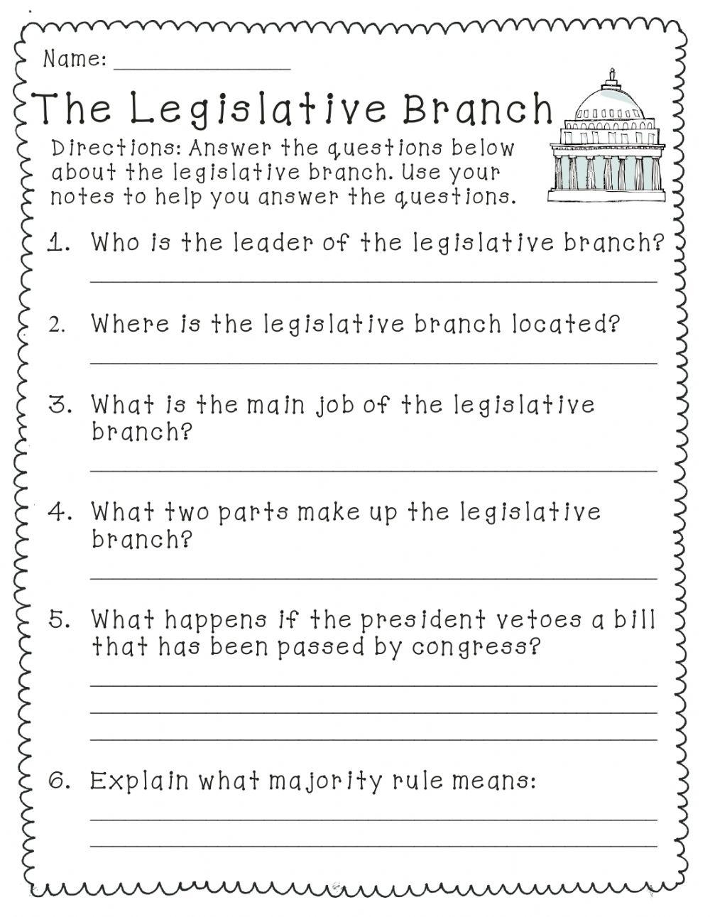 Printable Legislative Branch Quiz