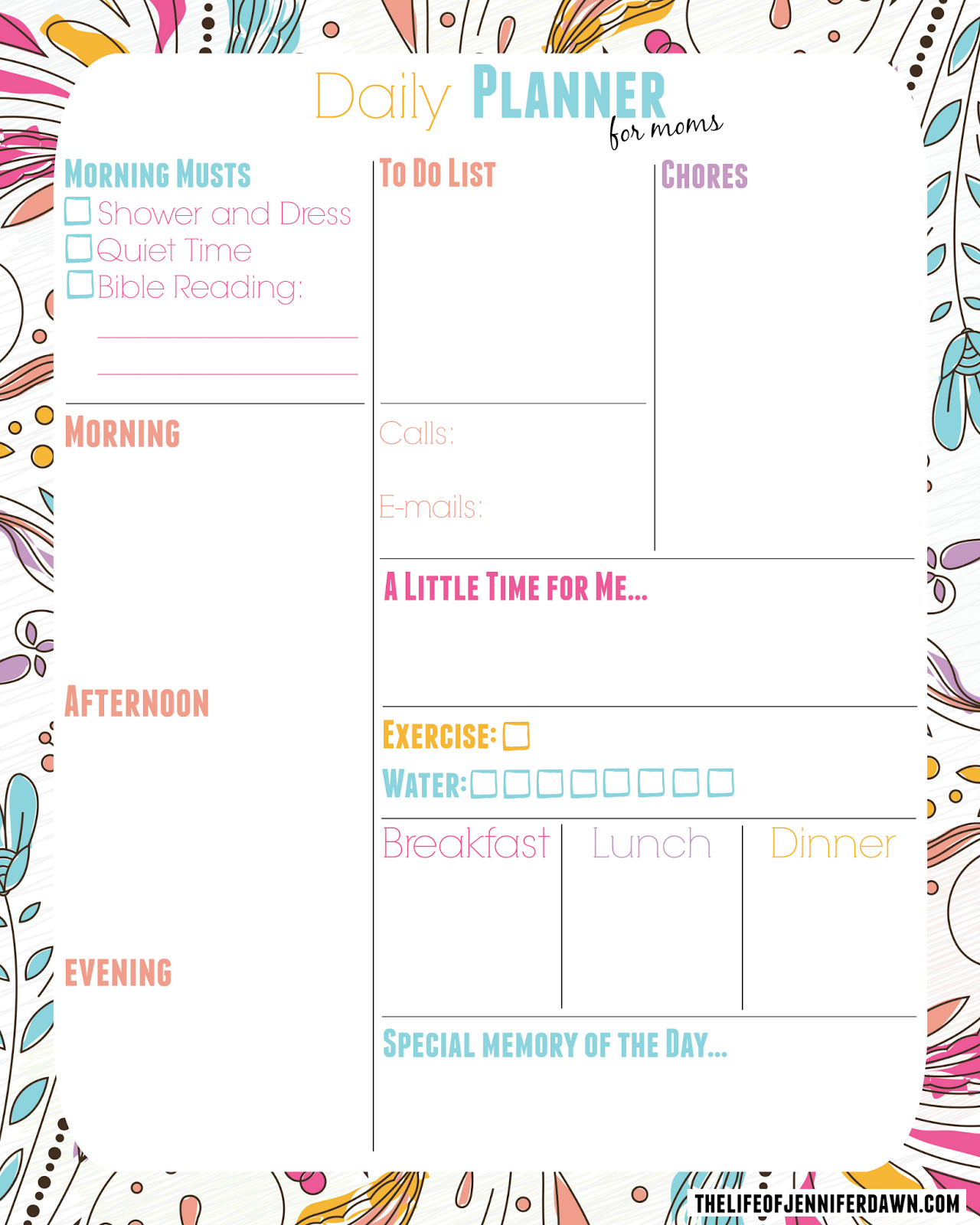 The Life Of Jennifer Dawn Printable Daily Planner Page For Moms