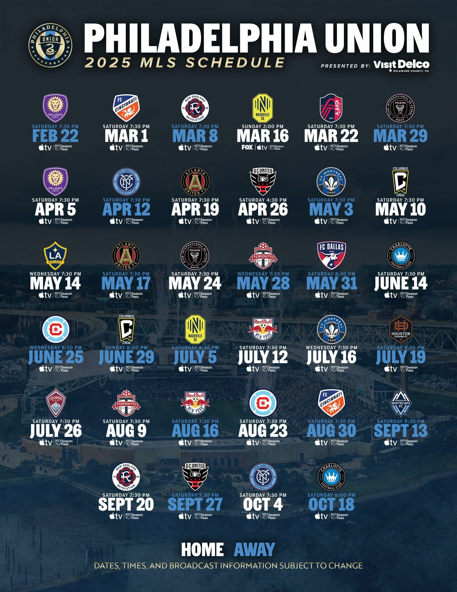 The Philadelphia Union Release Their 2025 Schedule Featuring Away Trips To Dallas Houston And Vancouver
