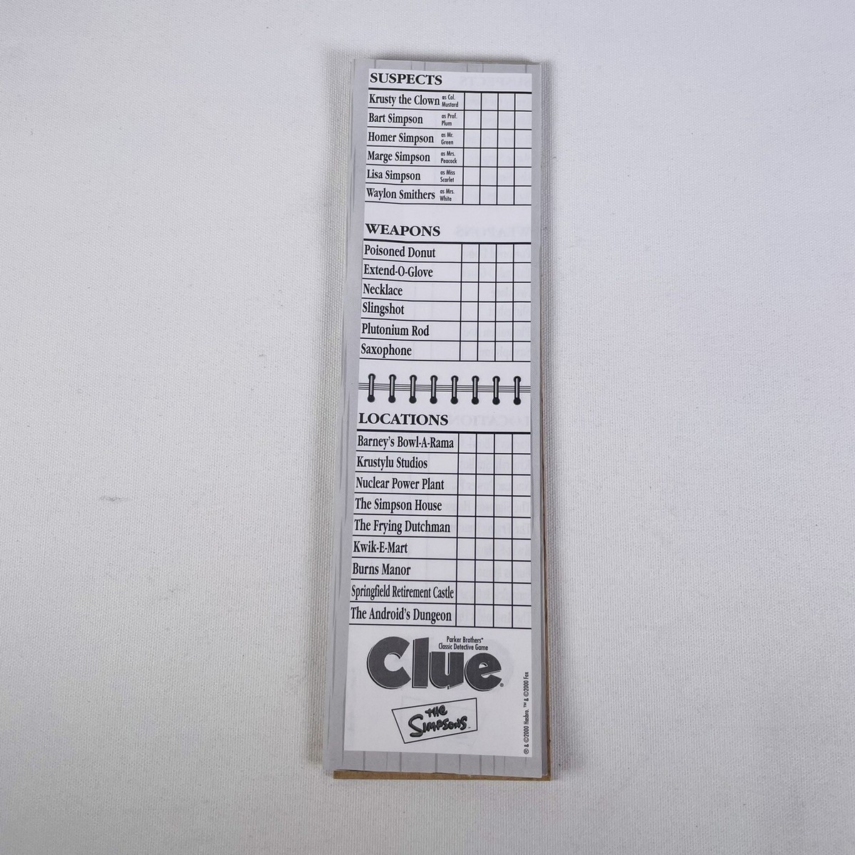 The Simpsons Clue Board Game 2nd Edition Replacement Notepad Cards Case File EBay