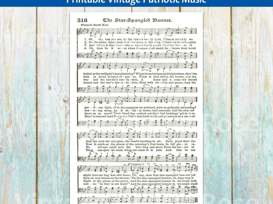 The Star spangled Banner American National Anthem White Background Printable Vintage Hymn Patriotic Sheet Music Etsy Denmark