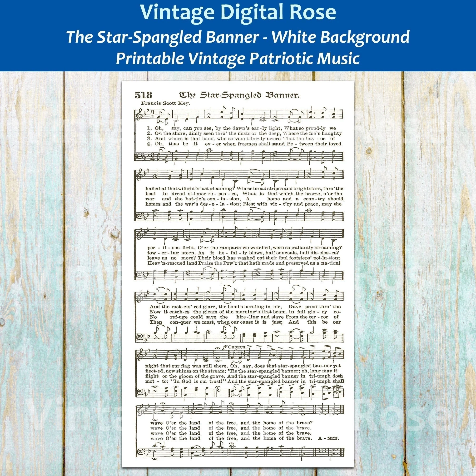 The Star spangled Banner American National Anthem White Background Printable Vintage Hymn Patriotic Sheet Music Etsy Denmark