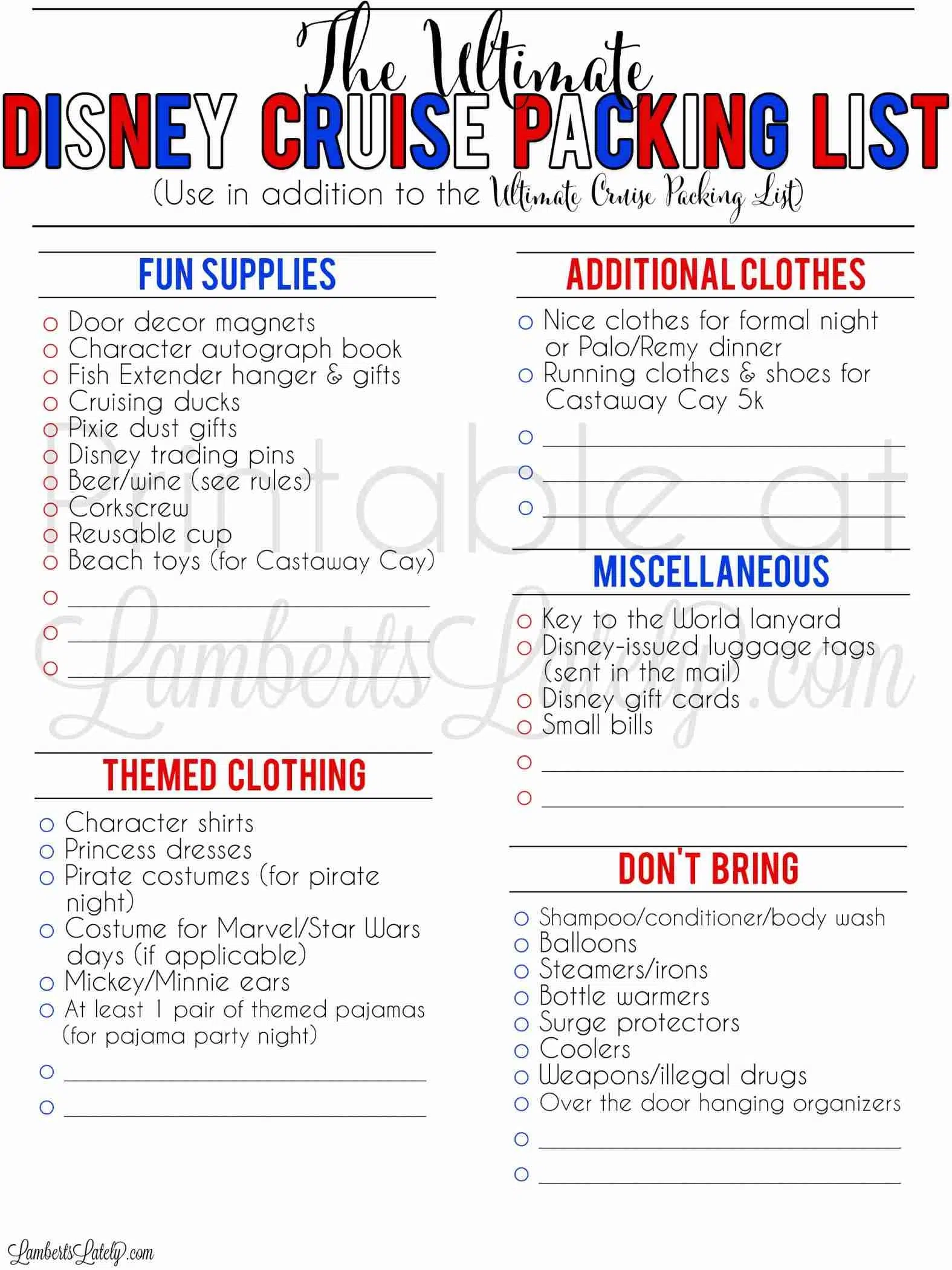 Disney Cruise Printable Planning Sheets