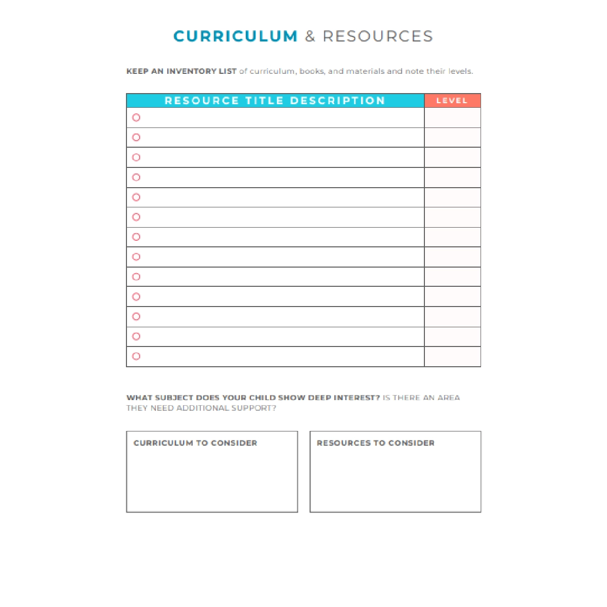 Free Printable Homeschool Curriculum List