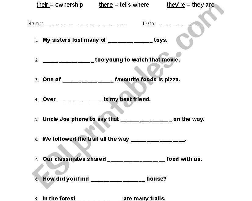 Their There They re Quiz ESL Worksheet By Laurieann