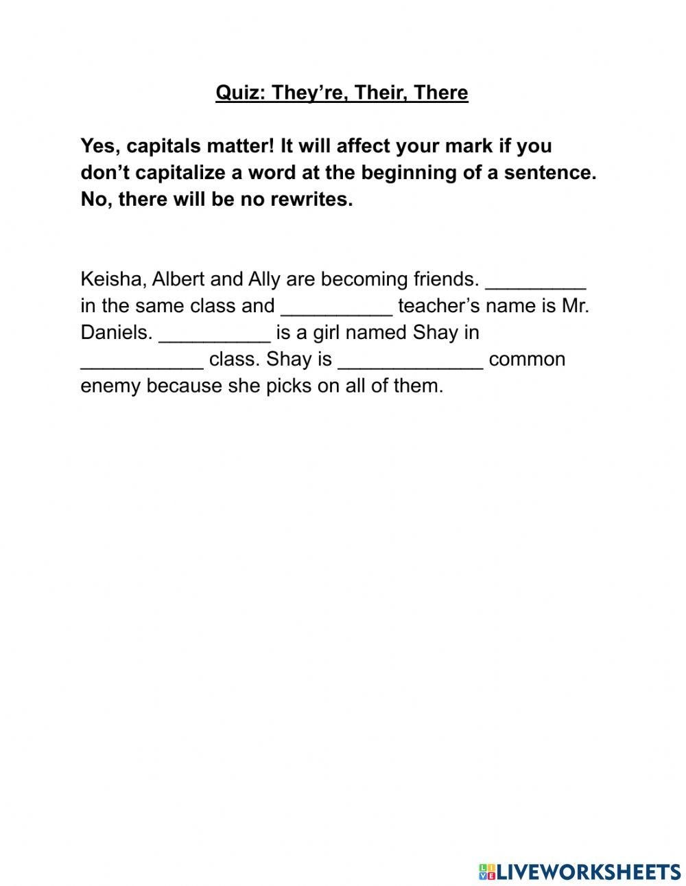 There Theyre Their Printable Quiz