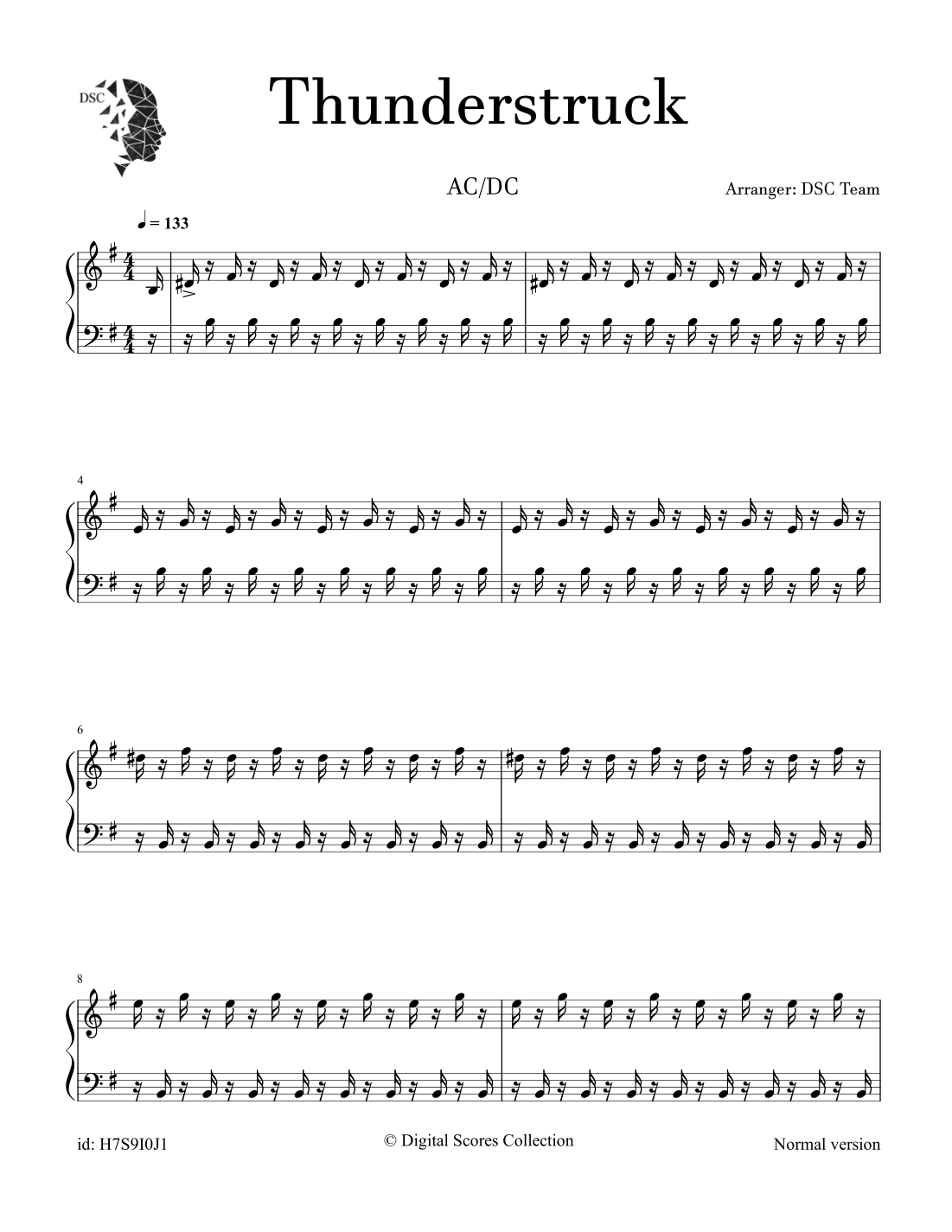 Thunderstruck Printable Cello Sheet Music