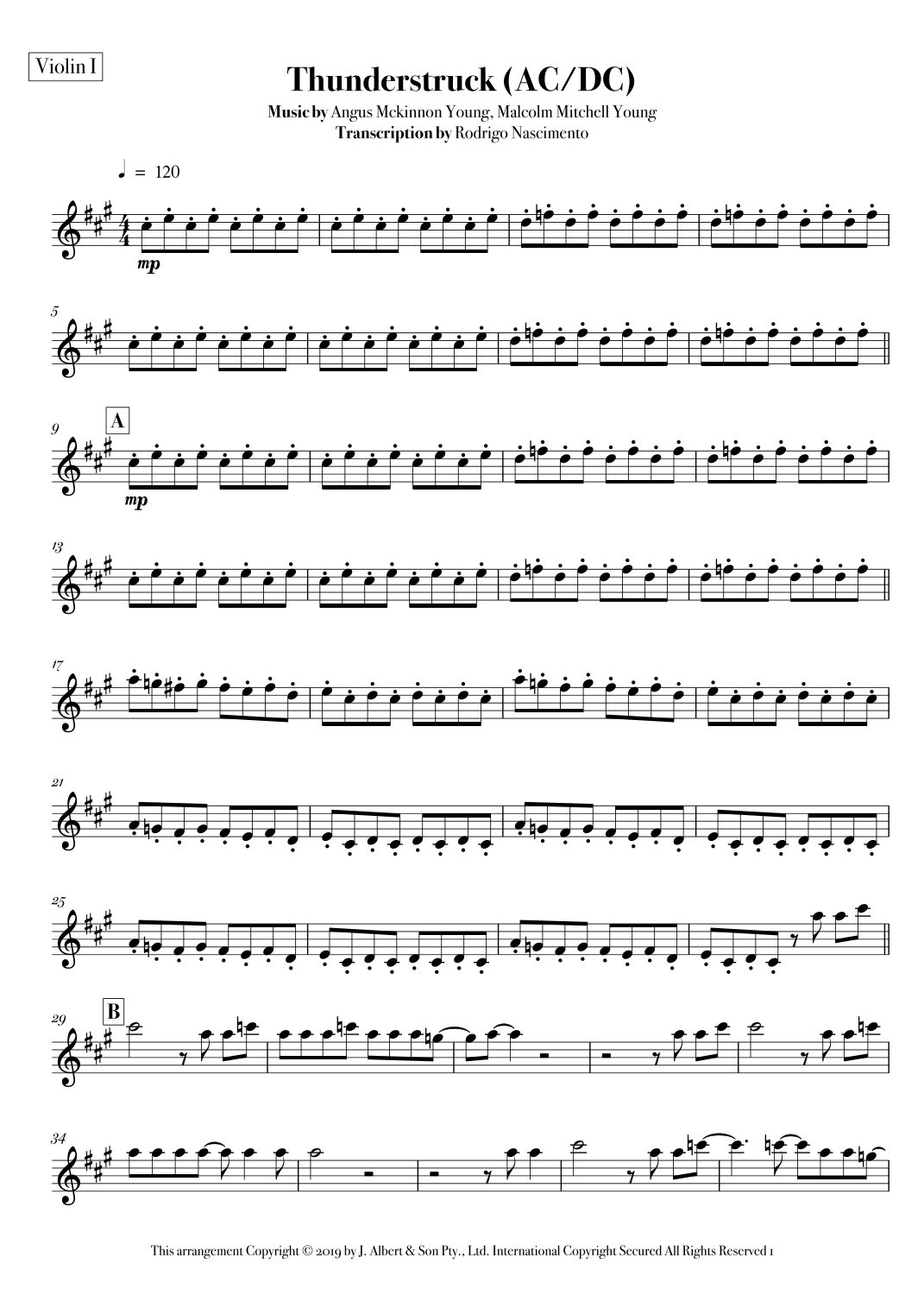 Thunderstruck arr Rodrigo Nascimento By AC DC Sheet Music For String Quartet At Sheet Music Direct
