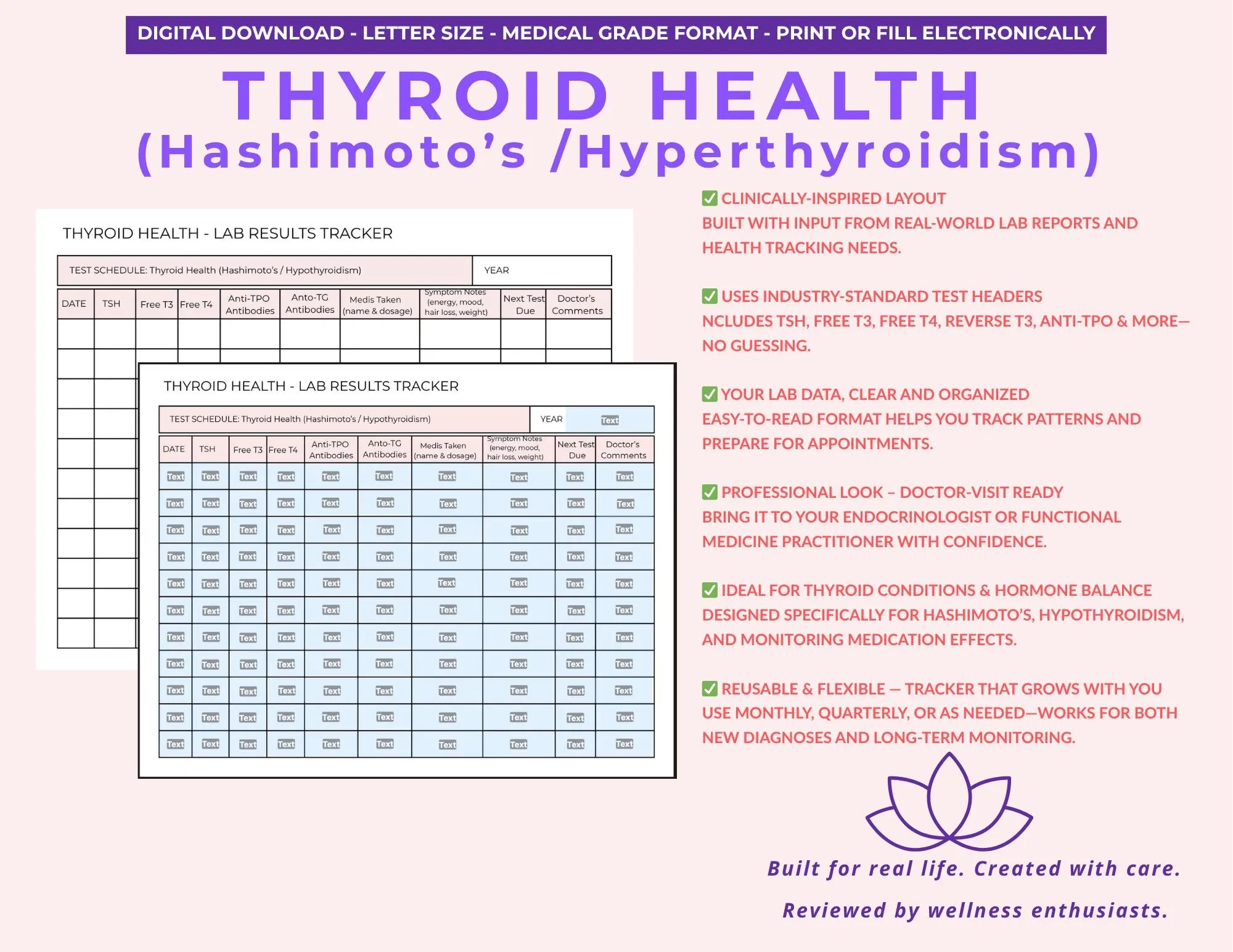 Thyroid Lab Results Tracker Printable PDF For Hashimoto s And Hypothyroidism Wellness Log For TSH Hormone Labs Etsy