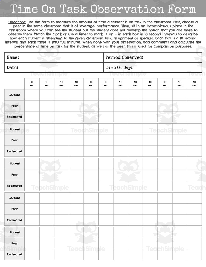 Time On Task Data Observation Forms By Teach Simple Time On Task Data Observation Forms By Teach Simple
