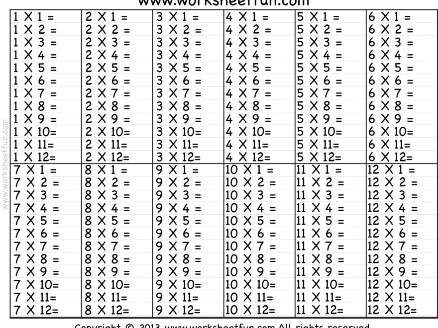 Times Table 2 12 Worksheets 1 2 3 4 5 6 7 8 9 10 11 12 13 14 15 16 17 18 19 And 20 FREE Printable Worksheets Worksheetfun