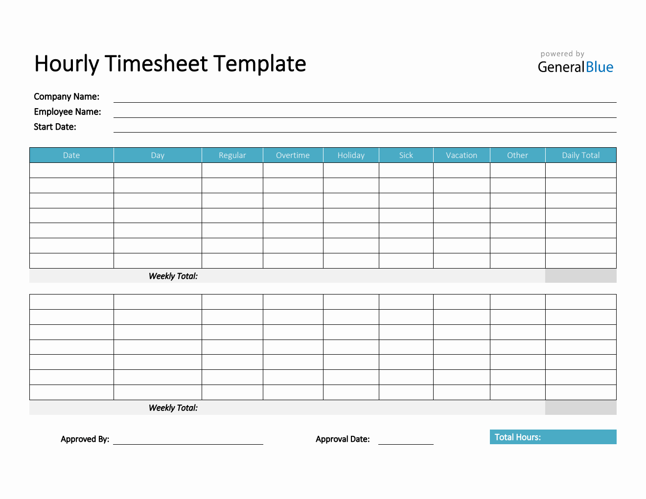 Printable Hourly Time Sheet Printable Hourly Time Sheet